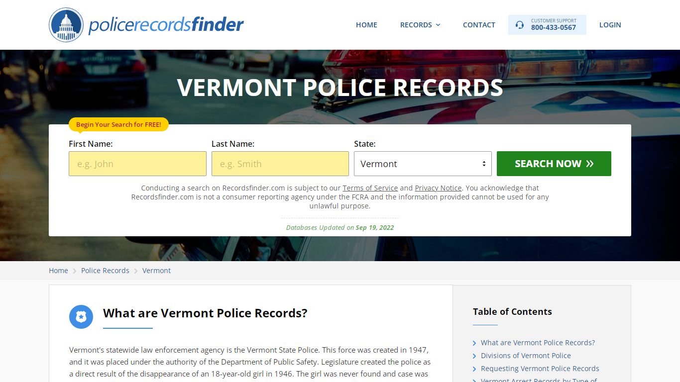 Vermont Police Records Search & Police Departments Online - RecordsFinder